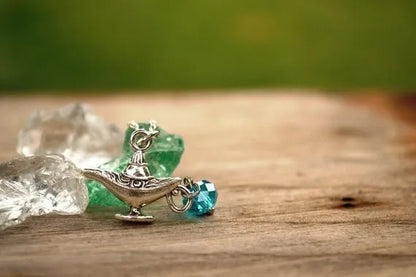 Magic Lamp Necklace, Necklace, Lamp, Costume,Silver Necklace, Fairytale Necklace with Birthstone Bead - WORLD TIME VISITS