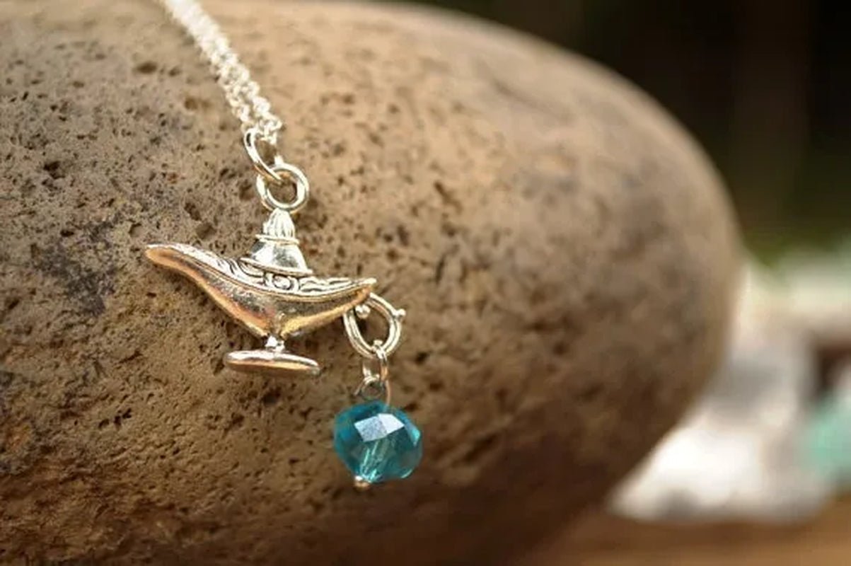 Magic Lamp Necklace, Necklace, Lamp, Costume,Silver Necklace, Fairytale Necklace with Birthstone Bead - WORLD TIME VISITS