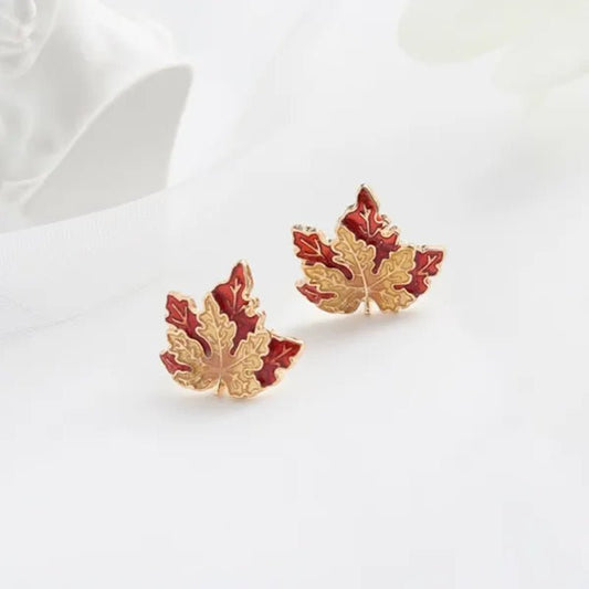 Maple Leaf Small Stud Earrings Gold Earrings Luxury Jewelry - WORLD TIME VISITS