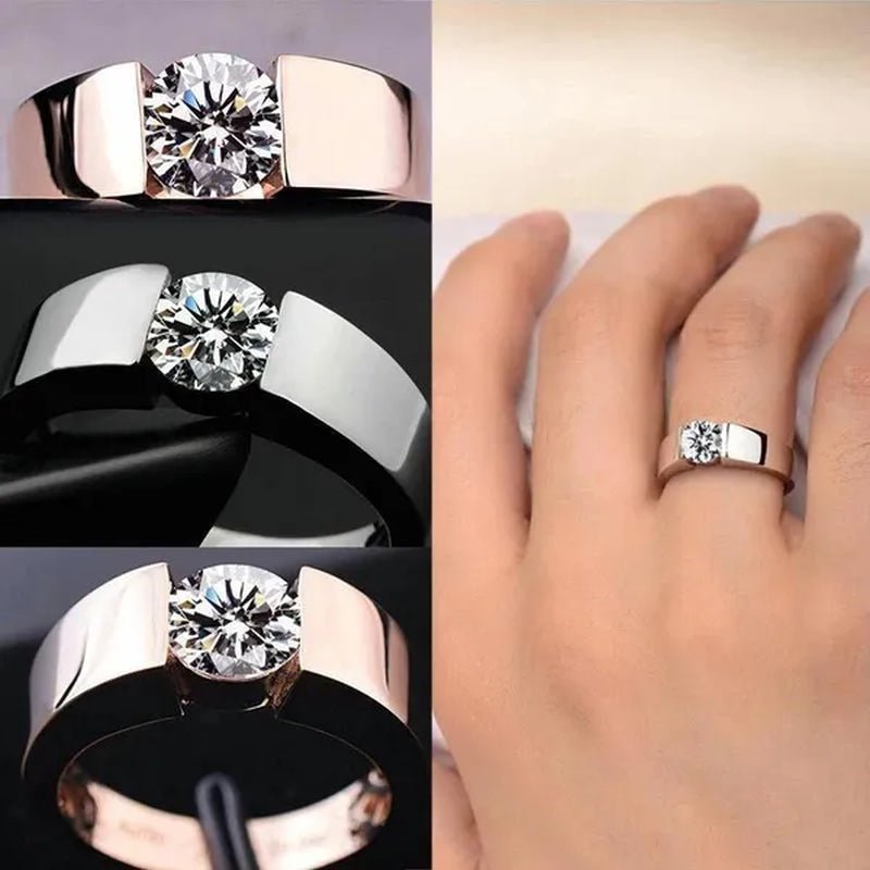 Mens Ring Classic Zircon Rings Bride Wedding Rings Rose Gold Colour Rings Silver Plated Rings Party Gift Rings for Men Finger Jewelry - WORLD TIME VISITS