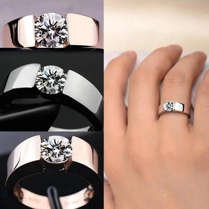 Mens Ring Classic Zircon Rings Bride Wedding Rings Rose Gold Colour Rings Silver Plated Rings Party Gift Rings for Men Finger Jewelry - WORLD TIME VISITS