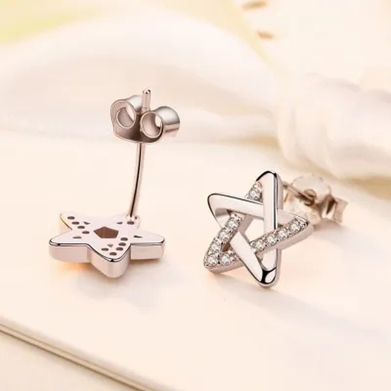 Mini Five - pointed Star Stud Earrings for Women Silver Crystal Diamond Earrings for Gifts Fine Jewelry Brincos - WORLD TIME VISITS
