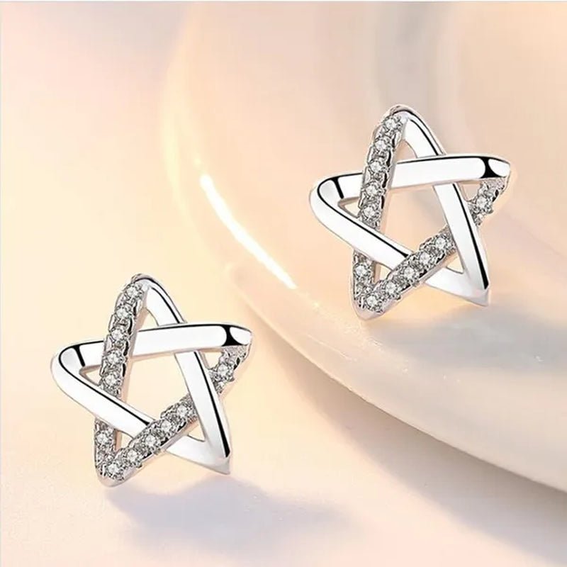 Mini Five - pointed Star Stud Earrings for Women Silver Crystal Diamond Earrings for Gifts Fine Jewelry Brincos - WORLD TIME VISITS