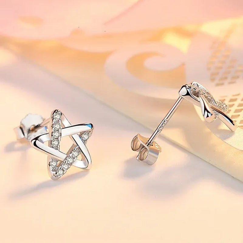 Mini Five - pointed Star Stud Earrings for Women Silver Crystal Diamond Earrings for Gifts Fine Jewelry Brincos - WORLD TIME VISITS