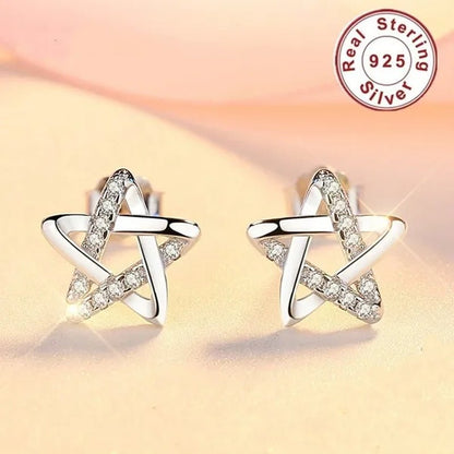 Mini Five - pointed Star Stud Earrings for Women Silver Crystal Diamond Earrings for Gifts Fine Jewelry Brincos - WORLD TIME VISITS