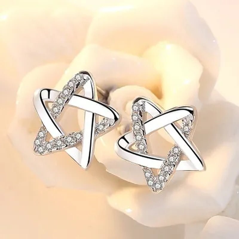 Mini Five - pointed Star Stud Earrings for Women Silver Crystal Diamond Earrings for Gifts Fine Jewelry Brincos - WORLD TIME VISITS