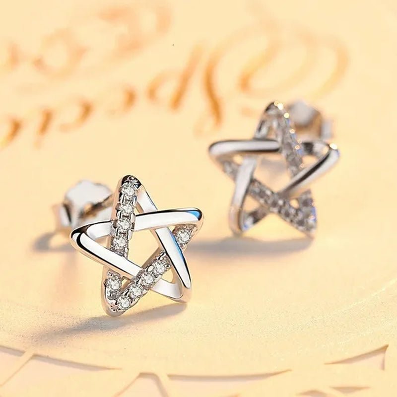 Mini Five - pointed Star Stud Earrings for Women Silver Crystal Diamond Earrings for Gifts Fine Jewelry Brincos - WORLD TIME VISITS