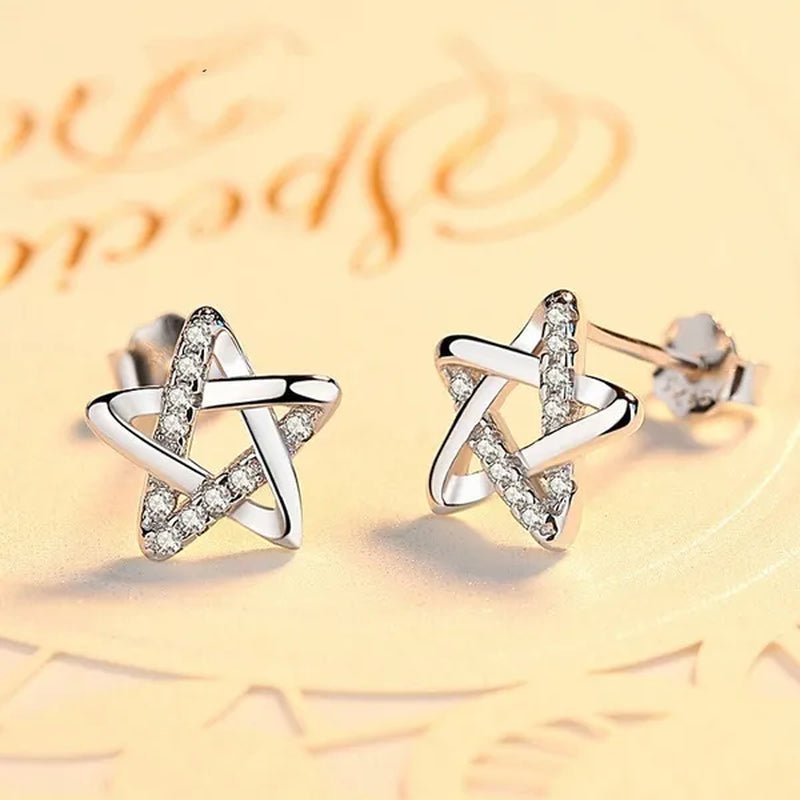 Mini Five - pointed Star Stud Earrings for Women Silver Crystal Diamond Earrings for Gifts Fine Jewelry Brincos - WORLD TIME VISITS