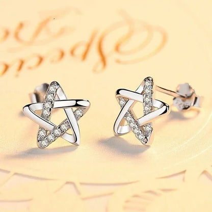 Mini Five - pointed Star Stud Earrings for Women Silver Crystal Diamond Earrings for Gifts Fine Jewelry Brincos - WORLD TIME VISITS