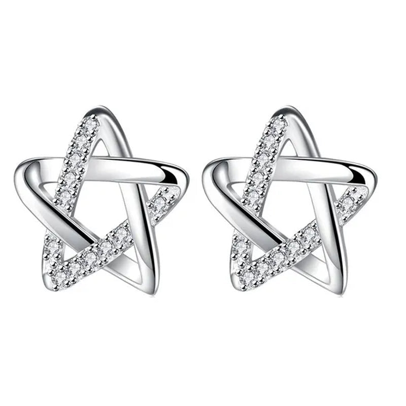 Mini Five - pointed Star Stud Earrings for Women Silver Crystal Diamond Earrings for Gifts Fine Jewelry Brincos - WORLD TIME VISITS