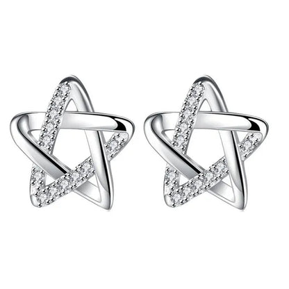 Mini Five - pointed Star Stud Earrings for Women Silver Crystal Diamond Earrings for Gifts Fine Jewelry Brincos - WORLD TIME VISITS