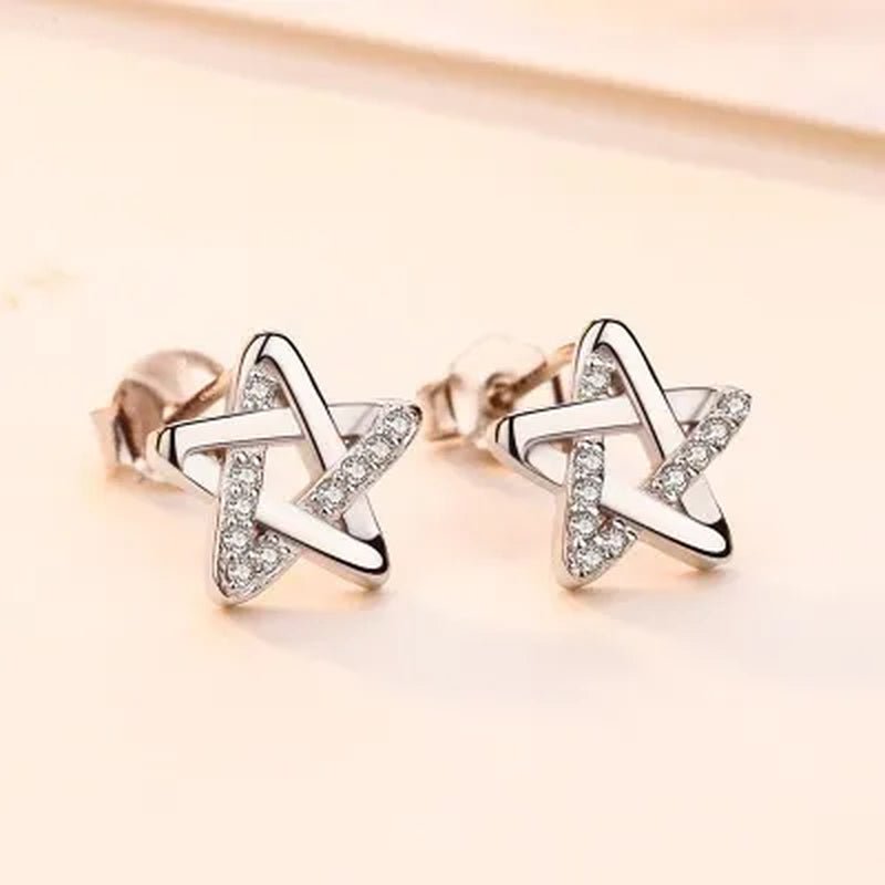 Mini Five - pointed Star Stud Earrings for Women Silver Crystal Diamond Earrings for Gifts Fine Jewelry Brincos - WORLD TIME VISITS