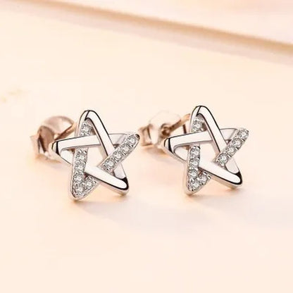 Mini Five - pointed Star Stud Earrings for Women Silver Crystal Diamond Earrings for Gifts Fine Jewelry Brincos - WORLD TIME VISITS