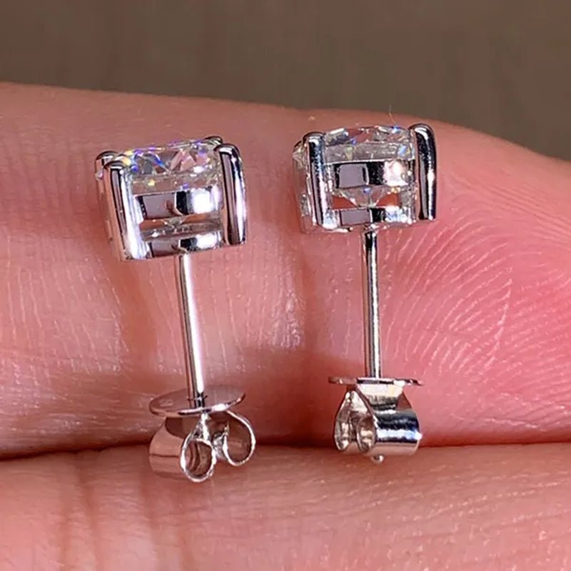 Moissanite Stud Earrings 4 Claws Setting Round Brilliant Cut Diamond Earrings Fine Jewelry for Women Men - WORLD TIME VISITS