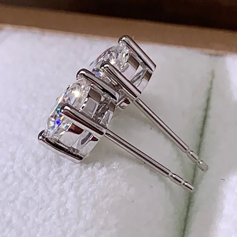Moissanite Stud Earrings 4 Claws Setting Round Brilliant Cut Diamond Earrings Fine Jewelry for Women Men - WORLD TIME VISITS