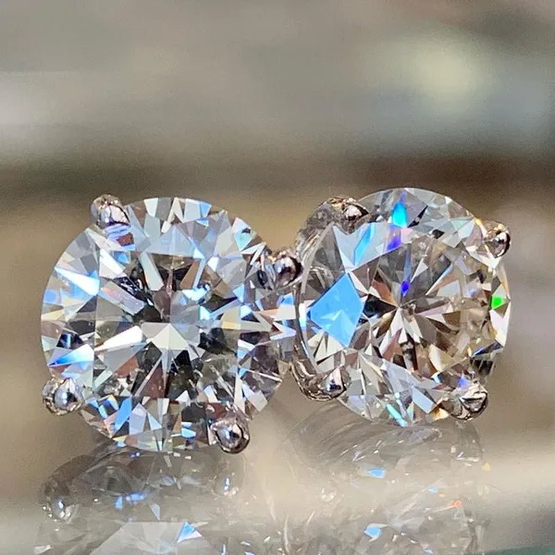 Moissanite Stud Earrings 4 Claws Setting Round Brilliant Cut Diamond Earrings Fine Jewelry for Women Men - WORLD TIME VISITS