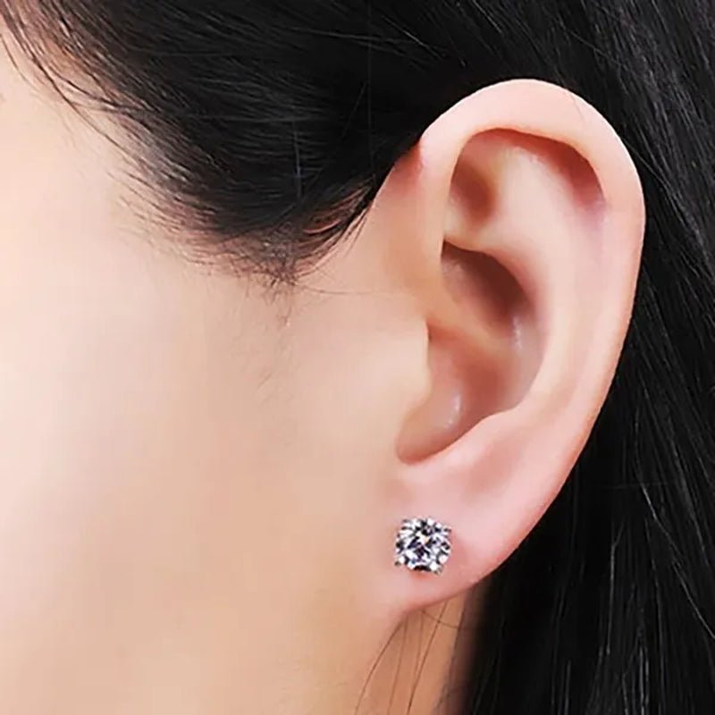 Moissanite Stud Earrings 4 Claws Setting Round Brilliant Cut Diamond Earrings Fine Jewelry for Women Men - WORLD TIME VISITS