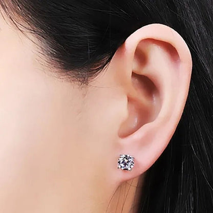 Moissanite Stud Earrings 4 Claws Setting Round Brilliant Cut Diamond Earrings Fine Jewelry for Women Men - WORLD TIME VISITS