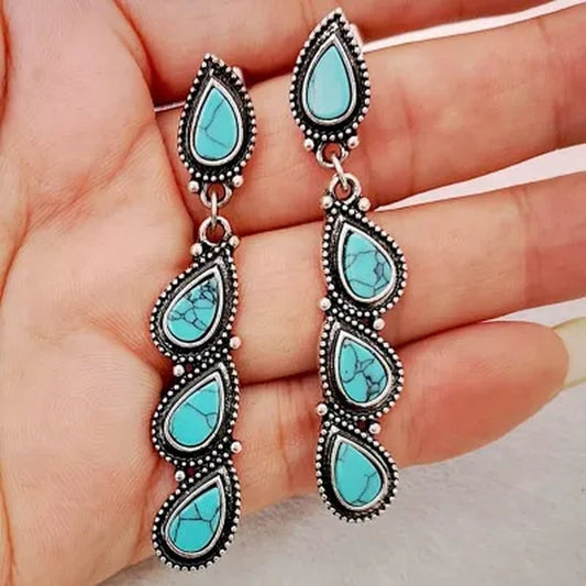 Native America Jewelry 925 Solid Sterling Silver Plated Turquoise Diamond Stud Drop Dangle Earrings - WORLD TIME VISITS