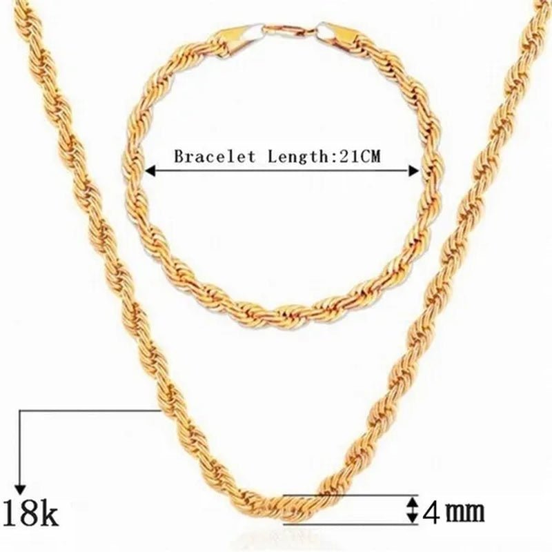 (Necklace + Bracelet) New Luxury Men and Women 18 - karat Gold European Classic Silver Twist Necklace Bride Engagement Ornaments - WORLD TIME VISITS