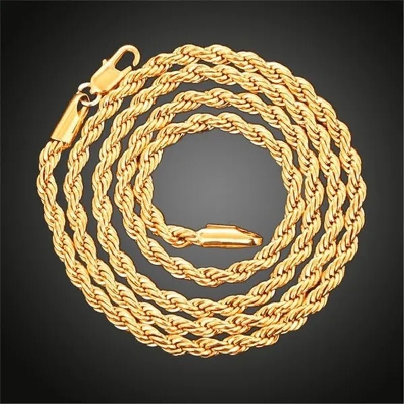 (Necklace + Bracelet) New Luxury Men and Women 18 - karat Gold European Classic Silver Twist Necklace Bride Engagement Ornaments - WORLD TIME VISITS
