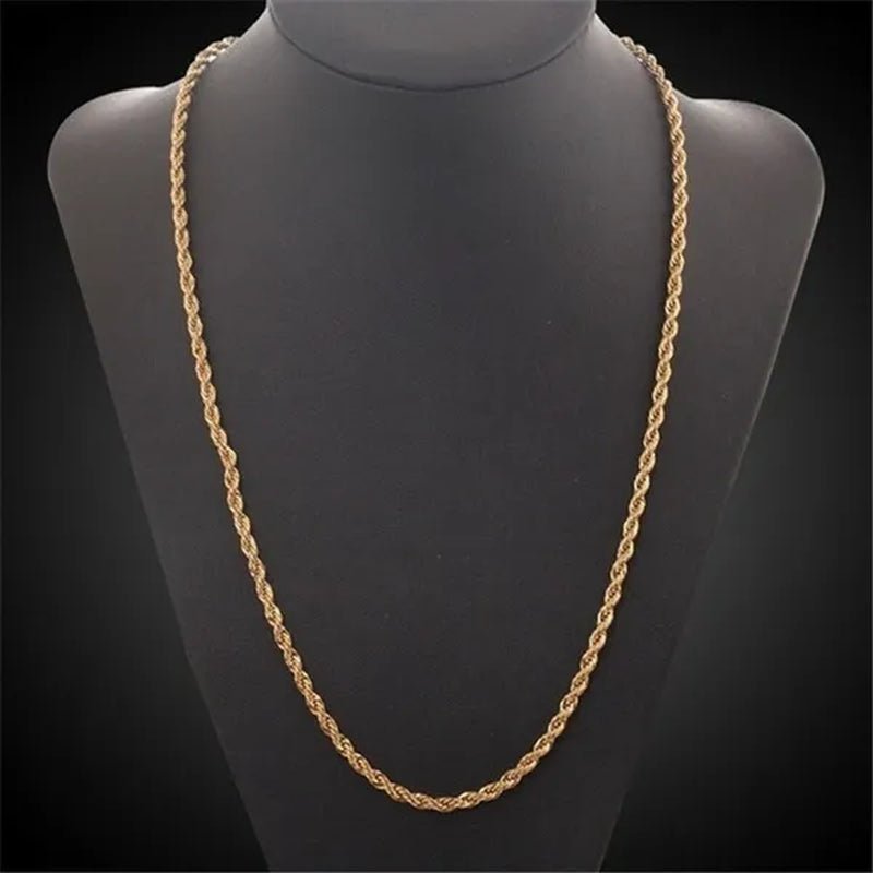 (Necklace + Bracelet) New Luxury Men and Women 18 - karat Gold European Classic Silver Twist Necklace Bride Engagement Ornaments - WORLD TIME VISITS
