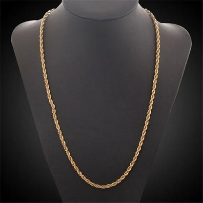 (Necklace + Bracelet) New Luxury Men and Women 18 - karat Gold European Classic Silver Twist Necklace Bride Engagement Ornaments - WORLD TIME VISITS