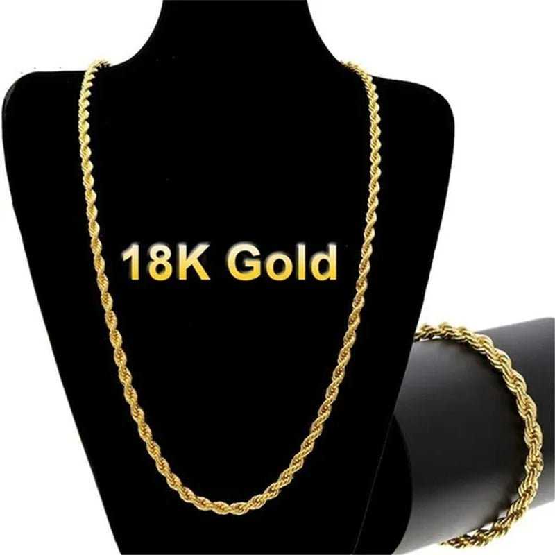 (Necklace + Bracelet) New Luxury Men and Women 18 - karat Gold European Classic Silver Twist Necklace Bride Engagement Ornaments - WORLD TIME VISITS