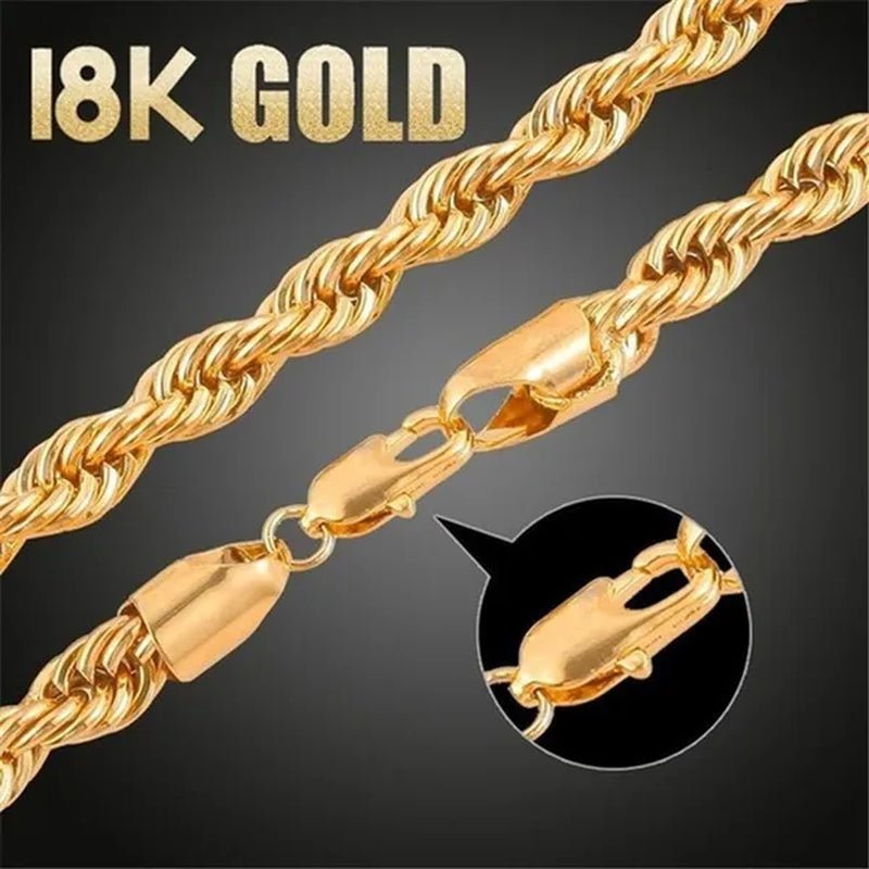 (Necklace + Bracelet) New Luxury Men and Women 18 - karat Gold European Classic Silver Twist Necklace Bride Engagement Ornaments - WORLD TIME VISITS