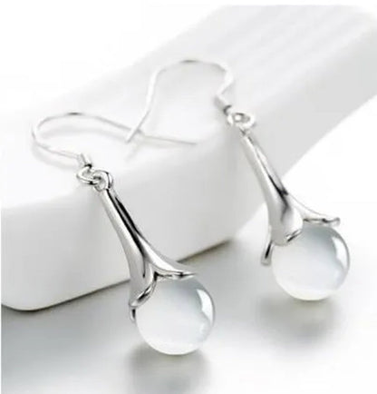NEW ARRIVAL 925 Sterling Silver Long Earring Simple Round Moonstone Dashing Woman Huggie Stud Christmas Birthday Gift Diamond Jewelry Bridal Lady Earrings - WORLD TIME VISITS