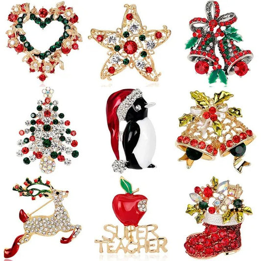 NEW Christmas Brooch Diamond Christmas Boots Snowflake Socks Brooch Cartoon Badge Christmas Gift - WORLD TIME VISITS