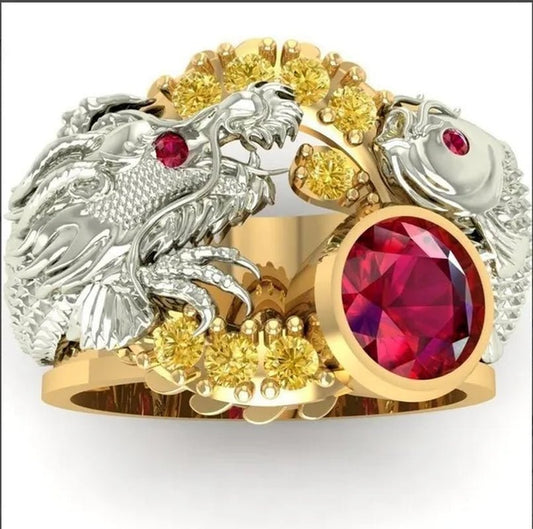New Classic Fashion Men's 14K Gold Ring Two - tone Wrap Dragon 925 sterling Silver Party Ruby Men's Engagement Wedding Ring Jewelry Hip Hop Style Bracelet Size 5 - 14 - WORLD TIME VISITS