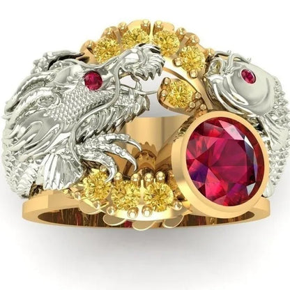 New Classic Fashion Men's 14K Gold Ring Two - tone Wrap Dragon 925 sterling Silver Party Ruby Men's Engagement Wedding Ring Jewelry Hip Hop Style Bracelet Size 5 - 14 - WORLD TIME VISITS