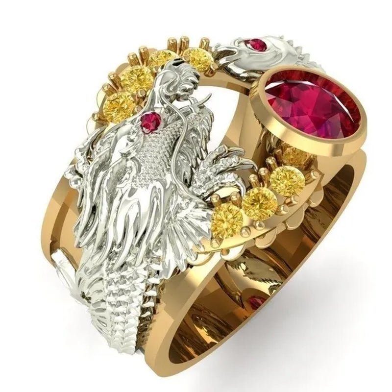 New Classic Fashion Men's 14K Gold Ring Two - tone Wrap Dragon 925 sterling Silver Party Ruby Men's Engagement Wedding Ring Jewelry Hip Hop Style Bracelet Size 5 - 14 - WORLD TIME VISITS