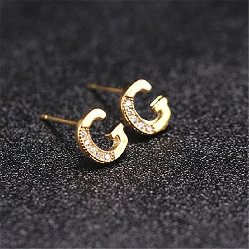 New Diamond Letter Stud Earrings Women Fashion Earrings 26 Letters A - Z - WORLD TIME VISITS