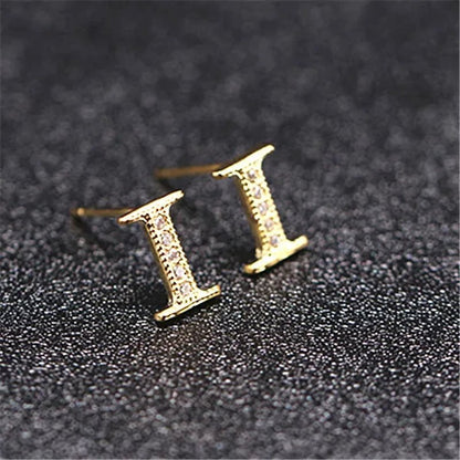 New Diamond Letter Stud Earrings Women Fashion Earrings 26 Letters A - Z - WORLD TIME VISITS