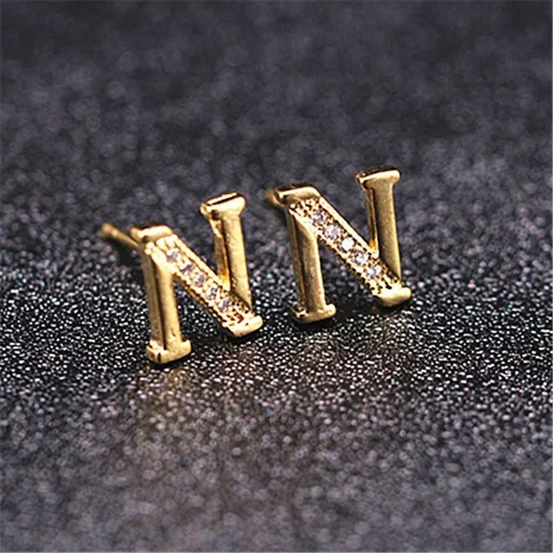 New Diamond Letter Stud Earrings Women Fashion Earrings 26 Letters A - Z - WORLD TIME VISITS