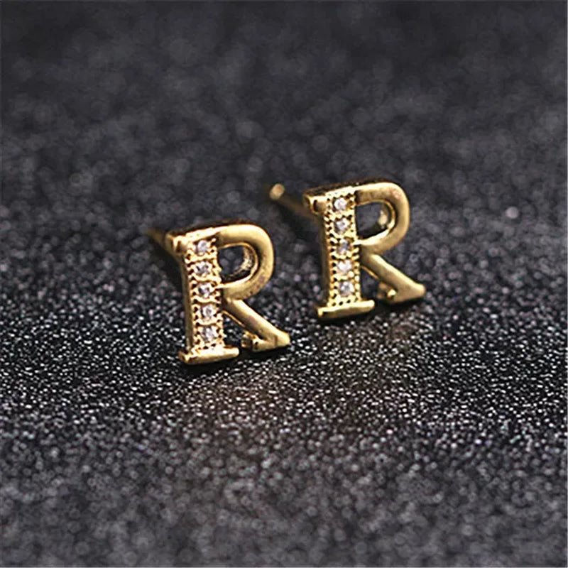 New Diamond Letter Stud Earrings Women Fashion Earrings 26 Letters A - Z - WORLD TIME VISITS