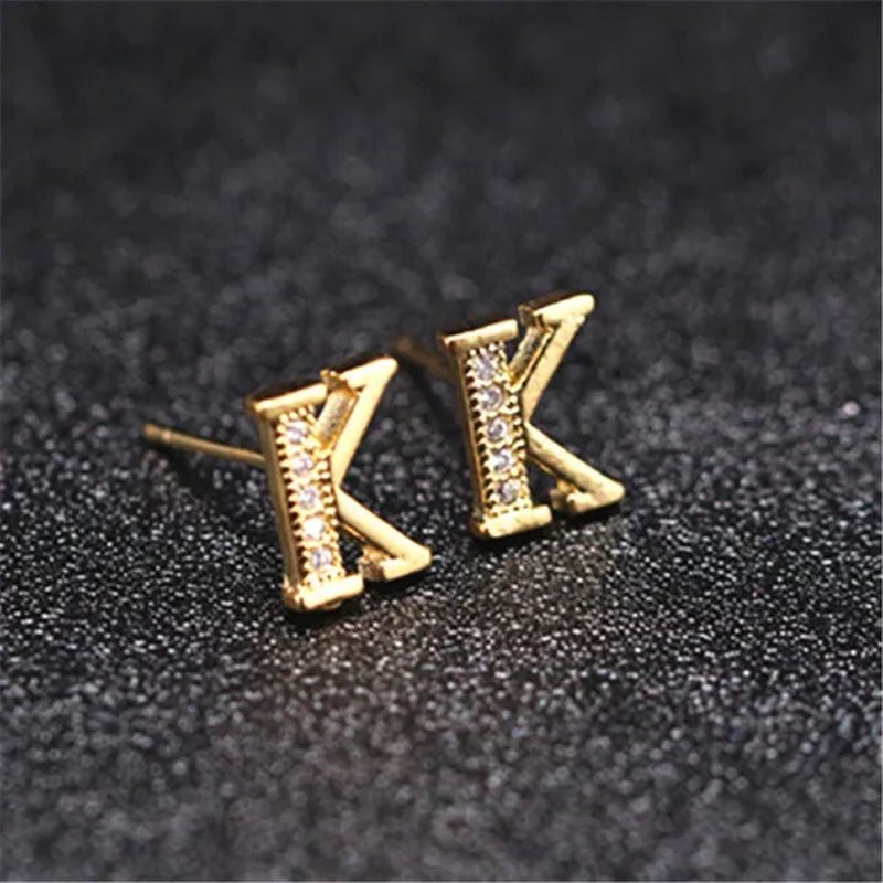 New Diamond Letter Stud Earrings Women Fashion Earrings 26 Letters A - Z - WORLD TIME VISITS