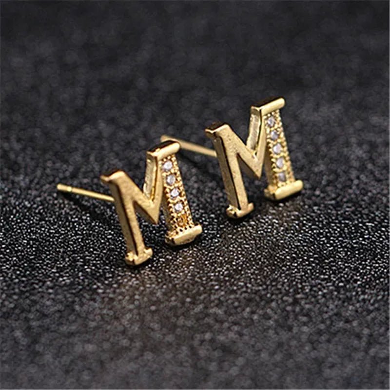 New Diamond Letter Stud Earrings Women Fashion Earrings 26 Letters A - Z - WORLD TIME VISITS