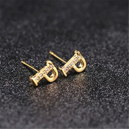 New Diamond Letter Stud Earrings Women Fashion Earrings 26 Letters A - Z - WORLD TIME VISITS