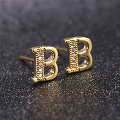 New Diamond Letter Stud Earrings Women Fashion Earrings 26 Letters A - Z - WORLD TIME VISITS