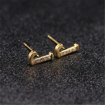 New Diamond Letter Stud Earrings Women Fashion Earrings 26 Letters A - Z - WORLD TIME VISITS