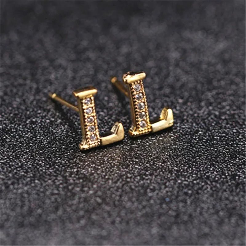 New Diamond Letter Stud Earrings Women Fashion Earrings 26 Letters A - Z - WORLD TIME VISITS