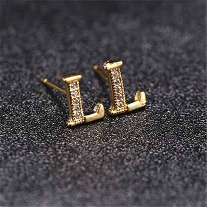 New Diamond Letter Stud Earrings Women Fashion Earrings 26 Letters A - Z - WORLD TIME VISITS