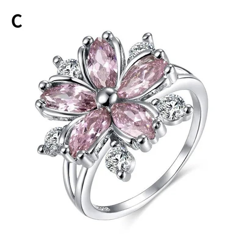 New Elegant Fashion Cherry Blossom Princess Engagement Ring Bridal Romantic Cherry Blossom Zircon Women's Ring Party Gift Pink Ring - WORLD TIME VISITS