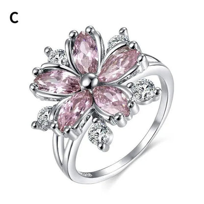 New Elegant Fashion Cherry Blossom Princess Engagement Ring Bridal Romantic Cherry Blossom Zircon Women's Ring Party Gift Pink Ring - WORLD TIME VISITS