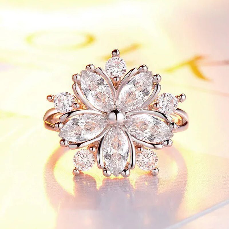 New Elegant Fashion Cherry Blossom Princess Engagement Ring Bridal Romantic Cherry Blossom Zircon Women's Ring Party Gift Pink Ring - WORLD TIME VISITS