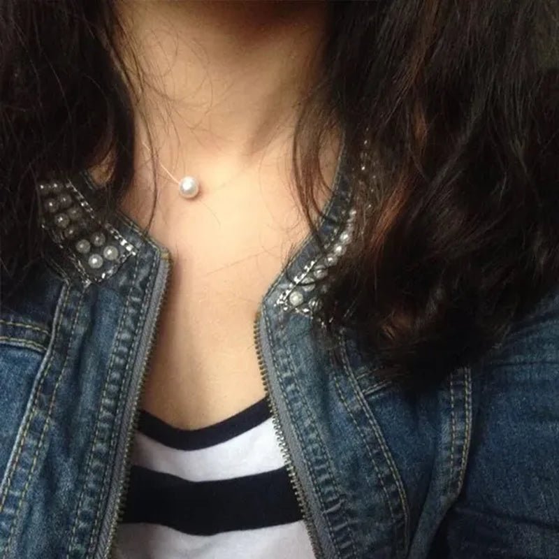 New Fashion Elegant Transparent Invisible Fishing Line Pearl Pendant Necklace - WORLD TIME VISITS