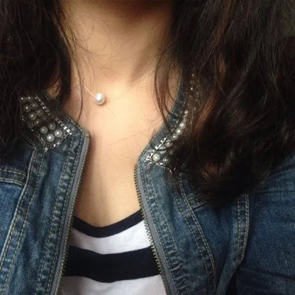 New Fashion Elegant Transparent Invisible Fishing Line Pearl Pendant Necklace - WORLD TIME VISITS